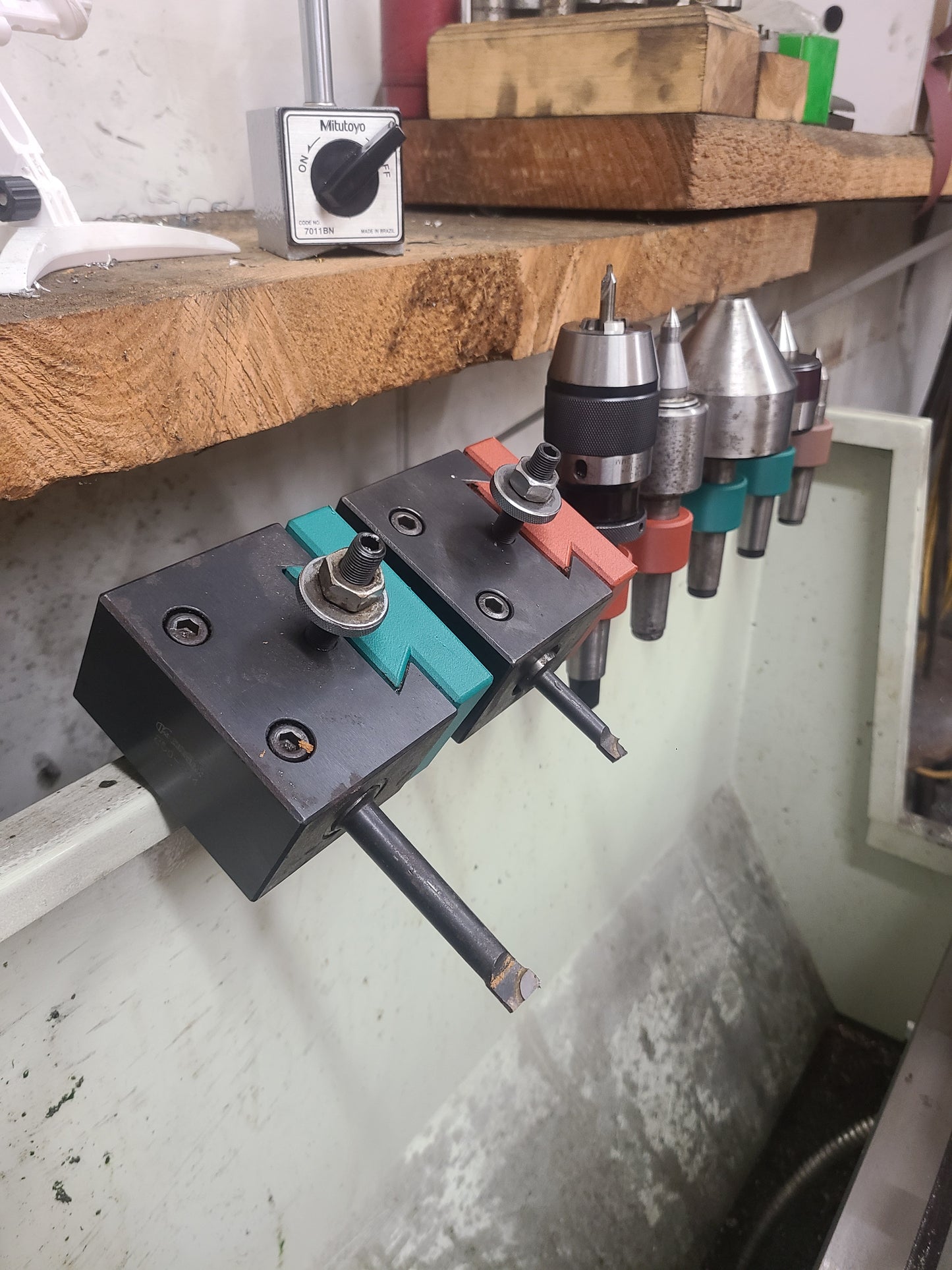 Custom Pair of Mounts for Metal Lathe Quick Change Tool Holders - Attaches to Lathe Backsplash